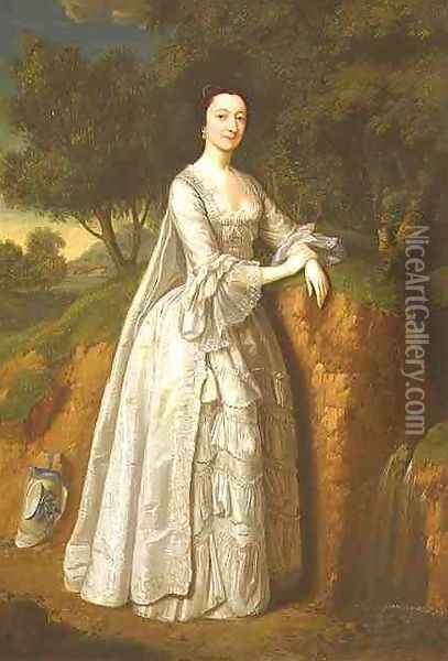 Elizabeth Montague standing in a Wooded Landscape Oil Painting - Edward Haytley