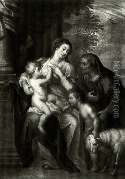 The Holy Family With Saint Anne And The Infant Saint John Oil Painting - Jan Frans Beschey