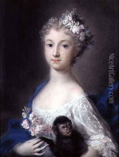 Girl holding a monkey Oil Painting - Rosalba Carriera