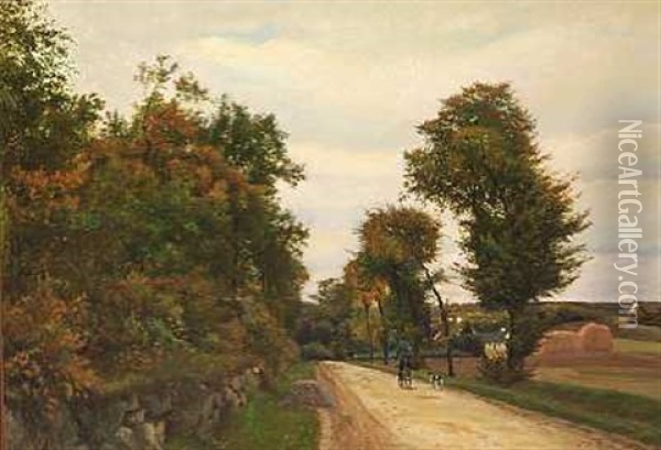 Lovdalsvejen Ved Skovfogedens Hus. Jagttid Oil Painting - Otto Petersen Balle