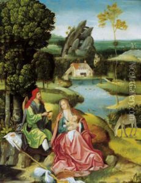 Intorno Al 1520 Riposo Nella Fuga In Egitto Oil Painting - Joachim Patenir
