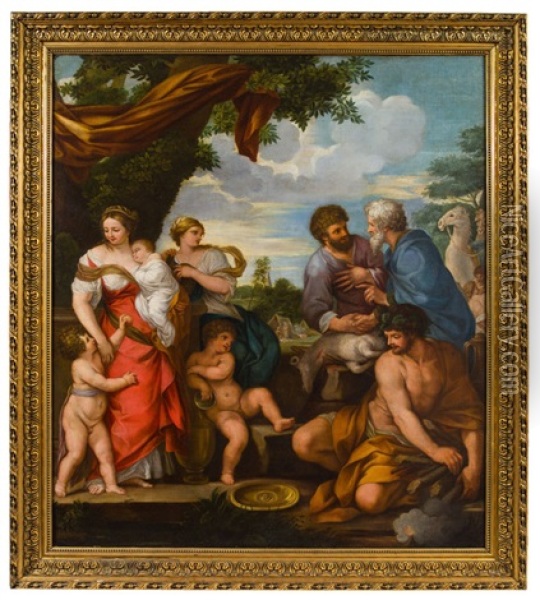 Die Versohnung Jakob Und Labans Oil Painting - Pietro da Cortona