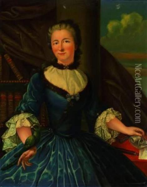Portrait De La Marquise Emilie Du Chatelet (1706 -1749) Dans Sa Bibliotheque. Oil Painting - Marianne Loir