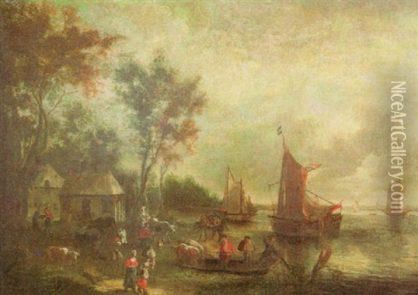 Masterbrook Harbor Of Rotterdam Oil Painting - Aert van der Neer