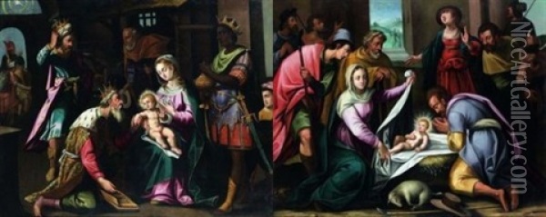 Adoration Des Mages (+ Adoration Des Bergers, Various Sizes; Pair) Oil Painting - Jean de Saint-Igny