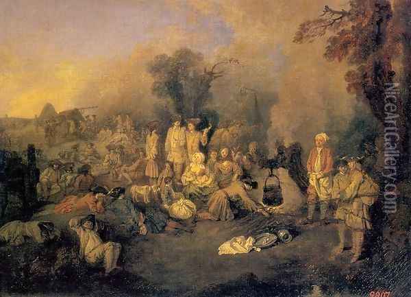 The Bivouac 1710 Oil Painting - Jean-Antoine Watteau