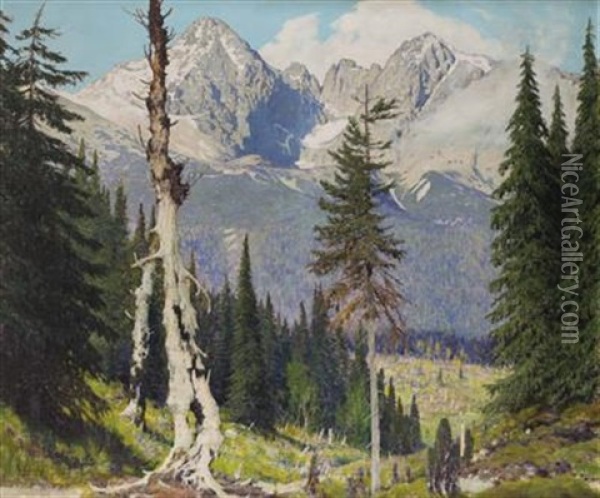 Langkofel Und Plattkofel In Sudtirol (sellagruppe) Oil Painting - Konrad Petrides