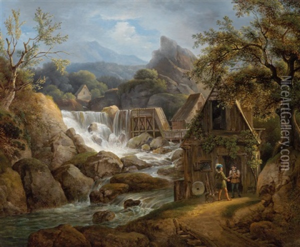 At The Mill Oil Painting - Johann Nepomuk Schoedlberger