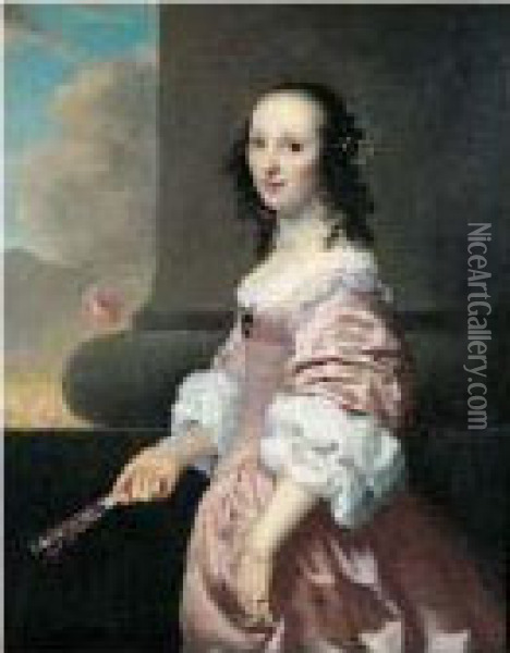 Portrait De Femme A La Robe Rose Oil Painting - Jan De Bray