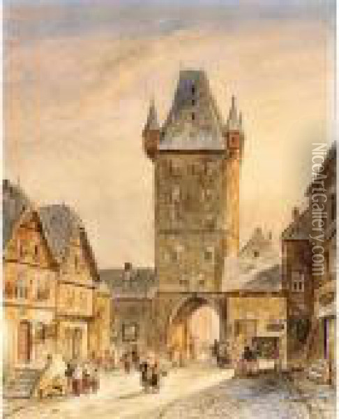 Figures Near A Towngate Oil Painting - Charles Henri Leickert
