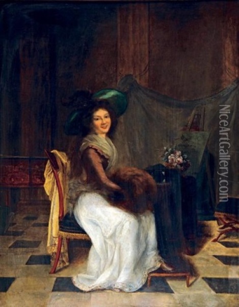Portrait De Femme Au Manchon Dans Un Interieur Oil Painting - Pierre-Paul Prud'hon