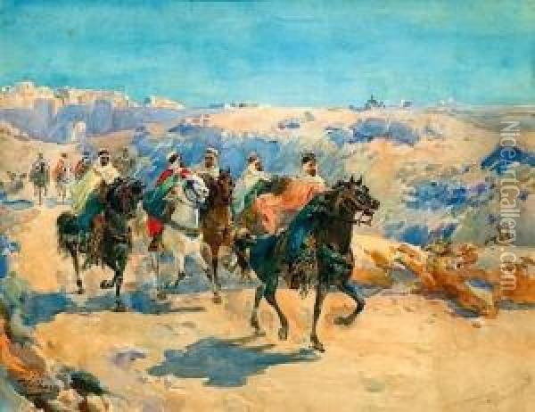 Cavaliers A La Sortie Des Remparts De Fez Oil Painting - Ulpiano Checa y Sanz