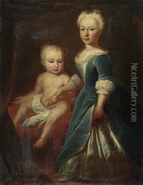 Bildnis Ana Magdalena Keller, Geboren 1733 Und Susanna Keller, Geboren 1739 Oil Painting - Johannes Simmler