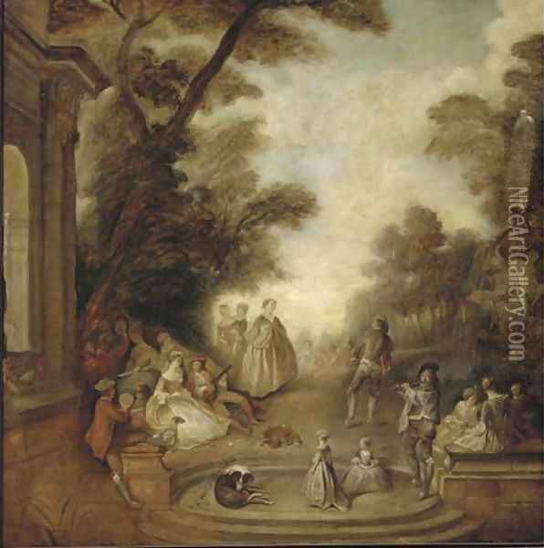 A merry company in a park landscape Oil Painting - Jean-Antoine Watteau