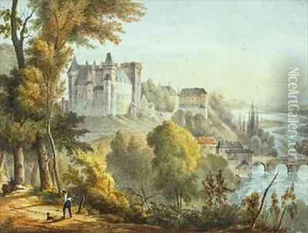 View of the bridge at Jurancon and Chateau Pau Oil Painting - E. Defonds