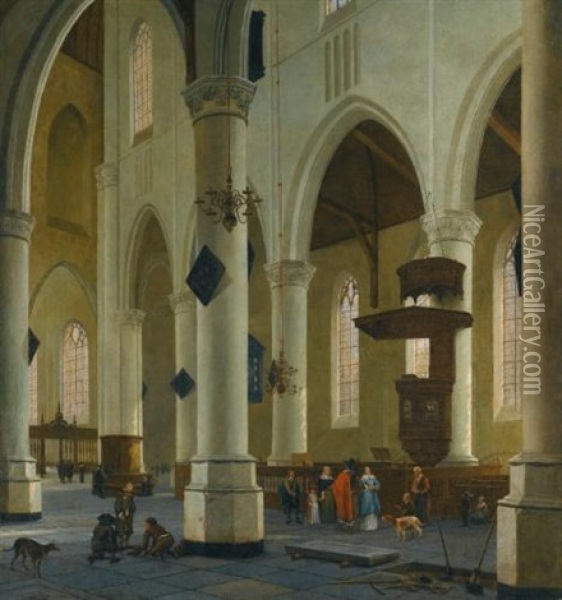 The Interior Of The Nieuwe Kerk In Delft Oil Painting - Hendrick Cornelisz van der Vliet
