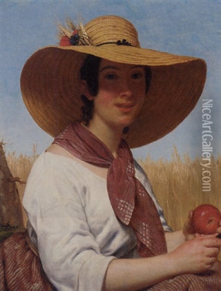 Le Chapeau De Paille Oil Painting - Alphonse Lavaudan