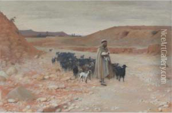 The Goat Herder, El Kantara Oil Painting - Charles James Theriat