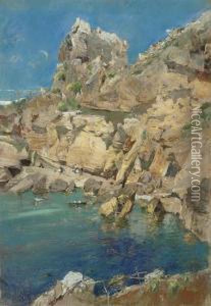 Fisherfolk On The Amalfi Coast Oil Painting - Giuseppe Casciaro