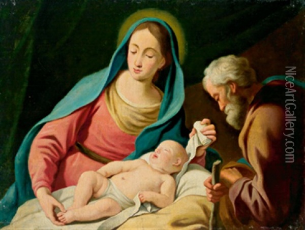 Die Heilige Familie, La Sacra Famiglia Oil Painting - Simone Cantarini