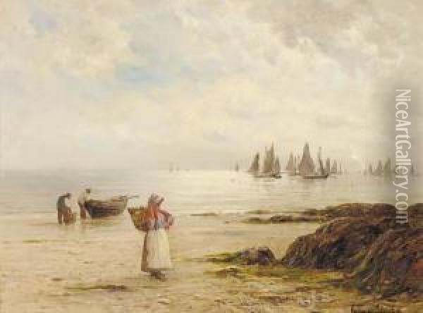 A Silvery Morning Coast Of Cornwall Oil Painting - Gustave de Breanski