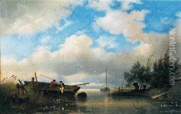 Kinderen Aan Het Vissen Op Een Plas Oil Painting - Willem Augustinus van Sloterdyck