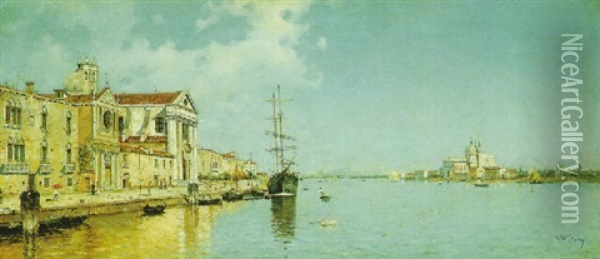 On The Grand Canal, Venice Oil Painting - Antonio Maria de Reyna Manescau