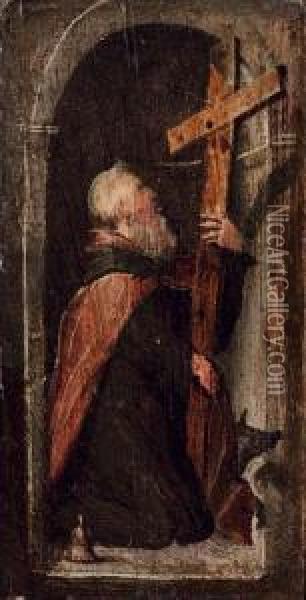 Sant'antonio Abate Adora La Croce Oil Painting - Girolamo Romanino
