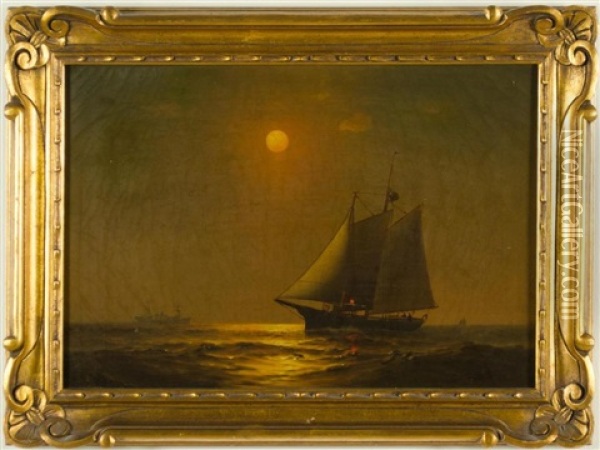 Sailing Ship By Moonlight Oil Painting - Warren W. Sheppard
