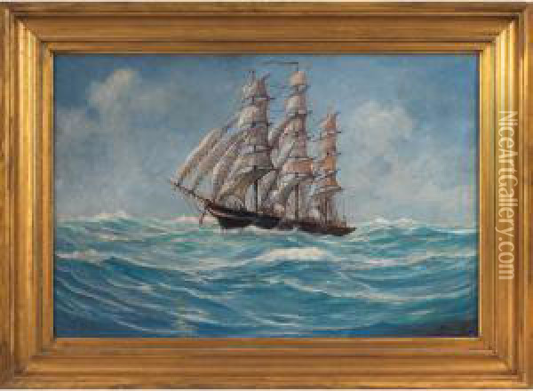 Ship At Sea Oil Painting - Jonas Lie