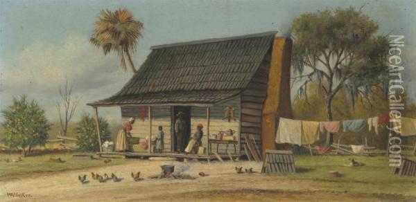 A Cabin Scene Oil Painting - William Aiken Walker