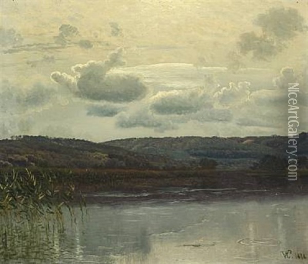 Landscape With A Cloudy Sky And Lakes Near Himmelbjerget Oil Painting - Vilhelm Peter Karl Kyhn