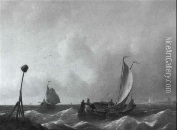 A Pink Tacking In On A Choppy Sea Oil Painting - Herman Henry op der Heyde