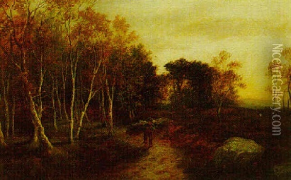 Autumn-evening: The Young Woodgatherer Oil Painting - William Beattie Brown