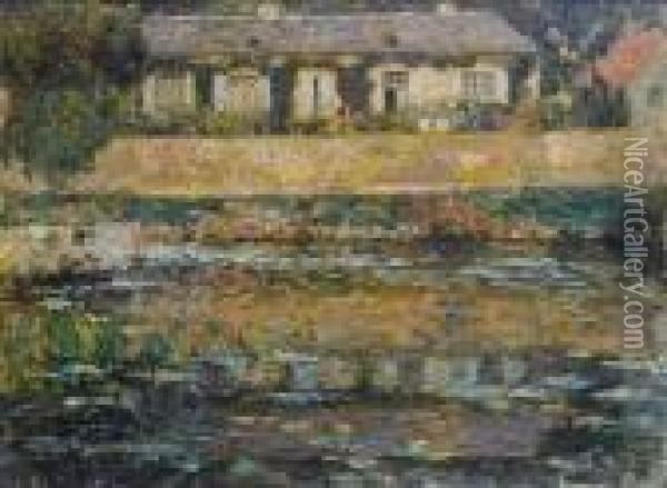 La Maison Au Bord De L'eau,montreuil-bellay Oil Painting - Henri Eugene Augustin Le Sidaner
