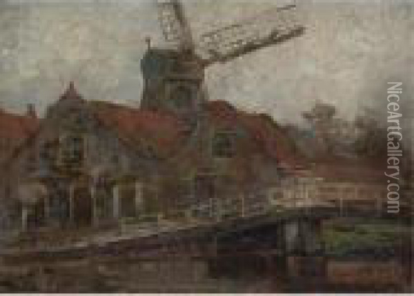 Houses And Paltrok Mill On The Voorweg Oil Painting - Piet Mondrian