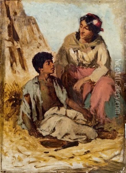 Orientalin Mit Bettlerjunge Oil Painting - Carl Leopold Mueller
