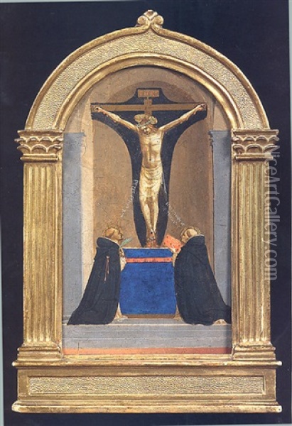 San Pietro Martire E San Tommaso D'aquino Davanti Al Crocifisso Oil Painting - Fra Angelico