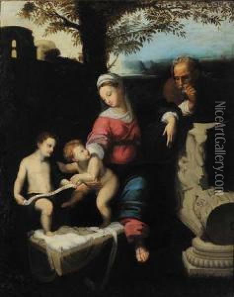 Sacra Famiglia Con San Giovannino Oil Painting - Giulio Romano
