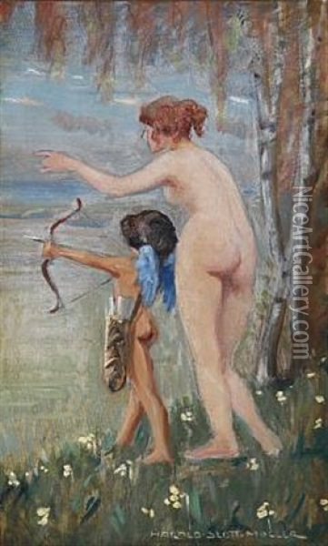 Cupid And Venus Oil Painting - Harald Slott-Moller