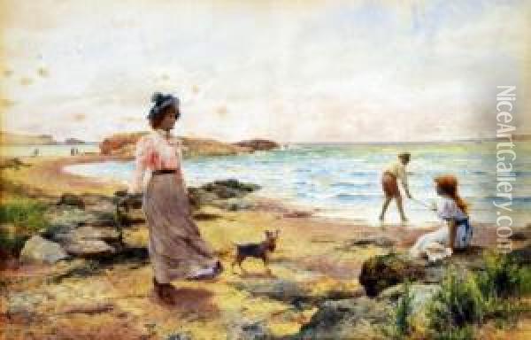 On The Beach Oil Painting - Alfred I Glendening