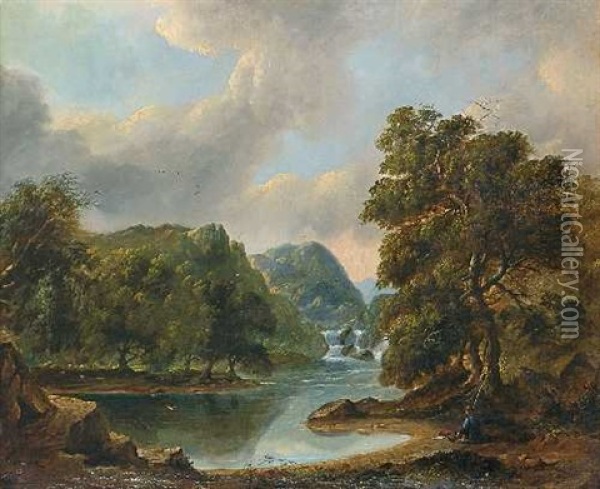 Flusslandschaft Mit Angler Oil Painting - James Arthur O'Connor