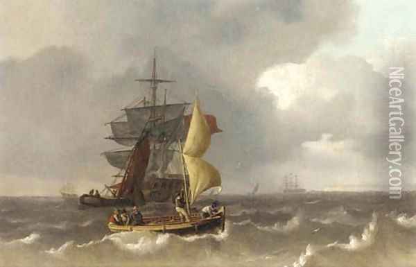 Transferring the passengers off a merchantman anchored in the Channel Oil Painting - Charles Martin Powell