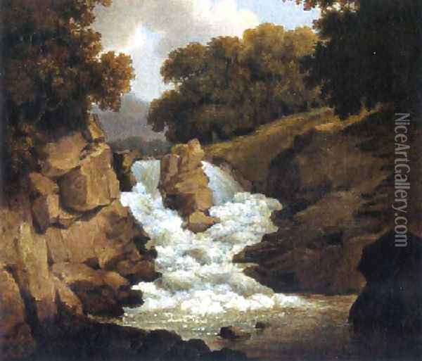 A Waterfall Oil Painting - Robert Salmon