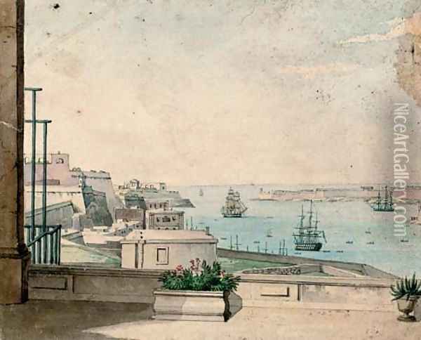 Entrance to the harbour at Valetta, Malta Oil Painting - Anton Schranz