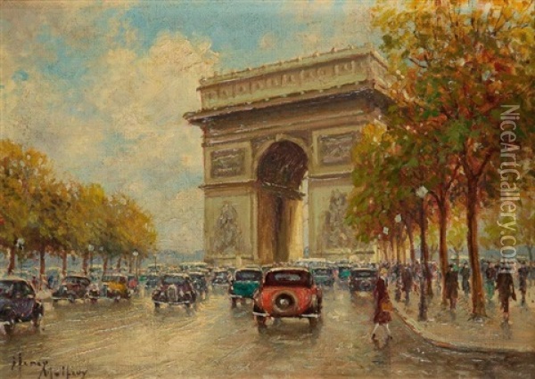 Paris,  L'arc De Triomphe Au Champs Elysees Oil Painting - Henri Malfroy-Savigny