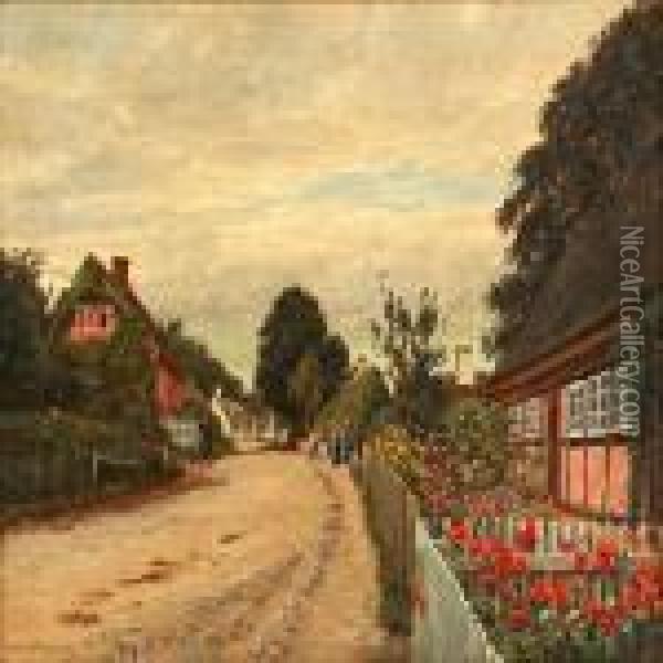 Street Scene From Alsgarde, Denmark Oil Painting - Olaf Viggo Peter Langer