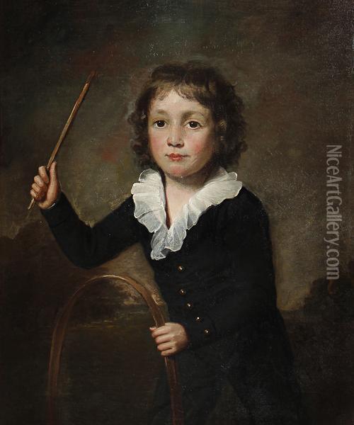 Three Quarter Length Portrait Of A Young Boy With A Hoop Oil Painting - Sir John Watson Gordon