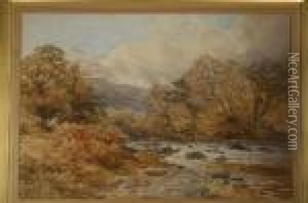 Riverscape With Figure Near The Bank Oil Painting - John Syer