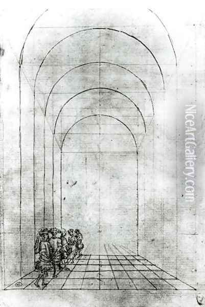 People under an Arch Oil Painting - Antonio Pisano (Pisanello)
